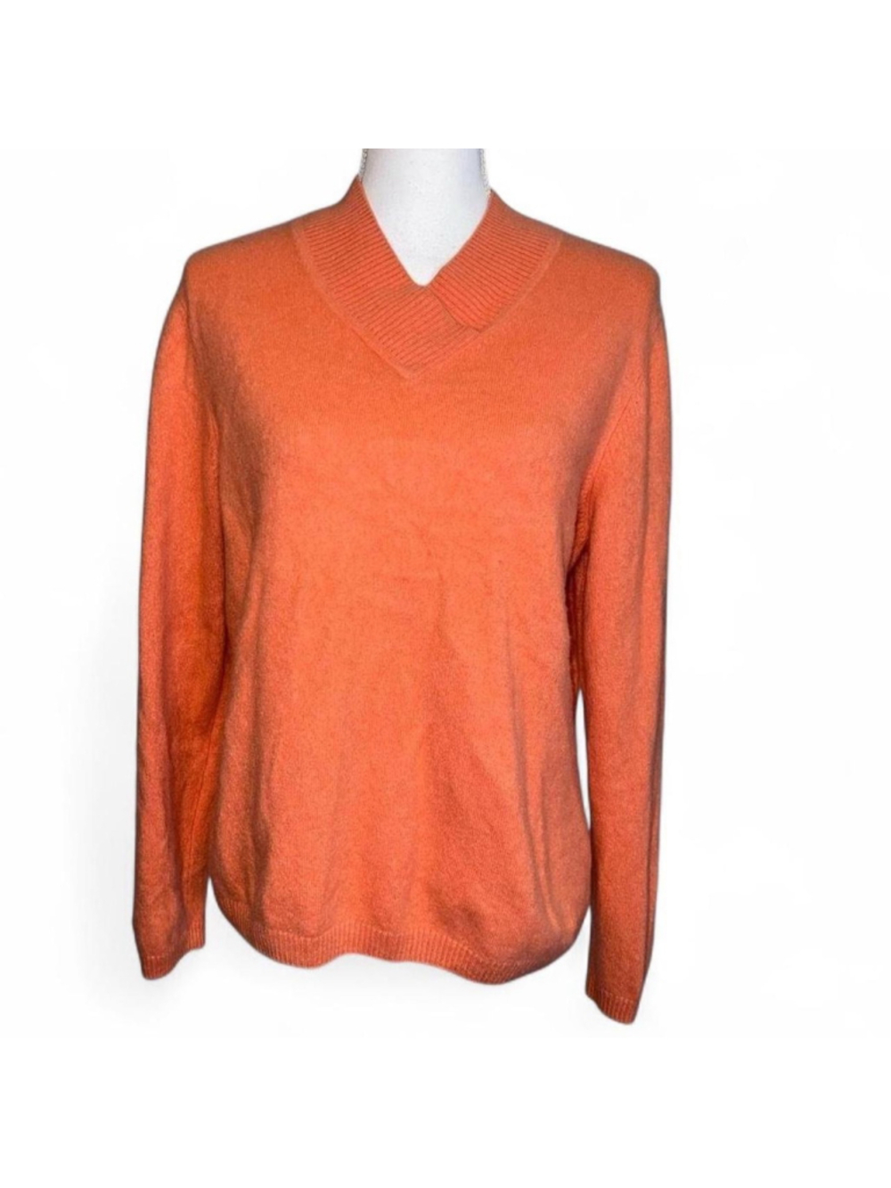 100% Cashmere V-Neck Sweater Orange Size XL